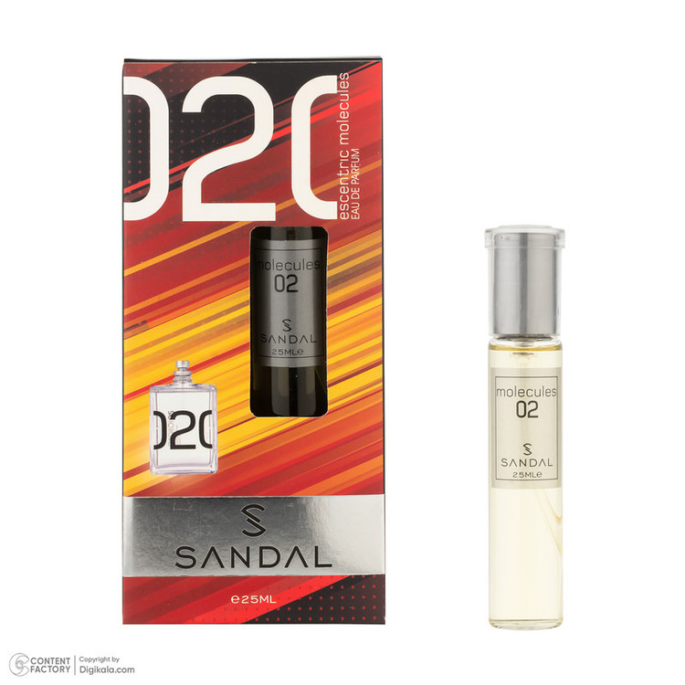 عطر جیبی مردانه صندل مدل مولکول با رایحه معتدل حجم ۲۵ میلیلیتر
