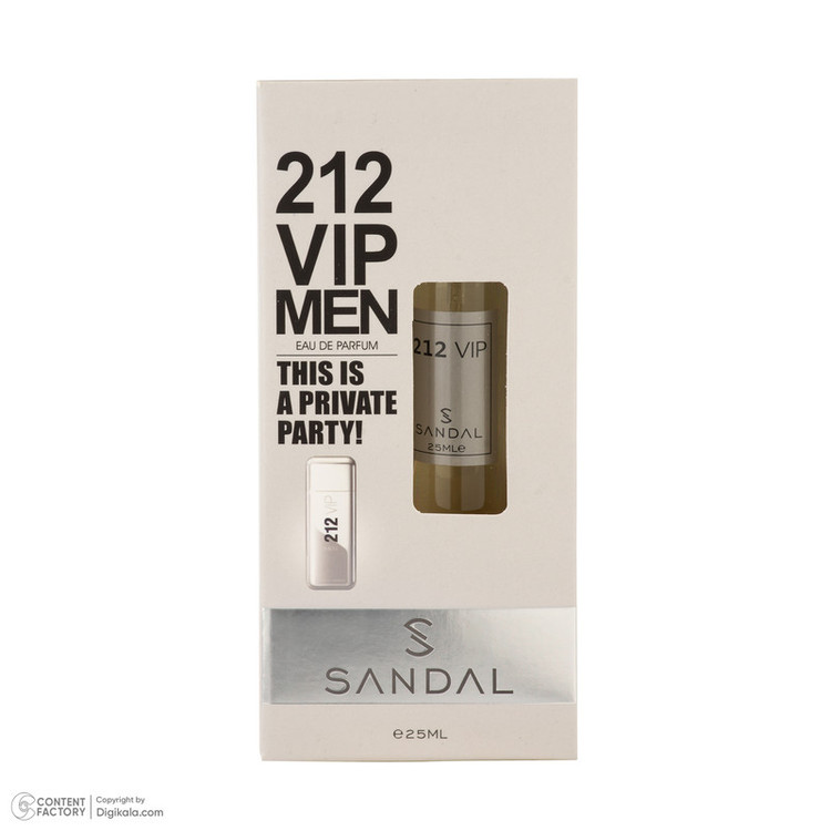 عطر جیبی مردانه صندل مدل 212vip با رایحه تند، تلخ، گرم، خوراکی، طبیعت، شرقی حجم 25 میلیلیتر