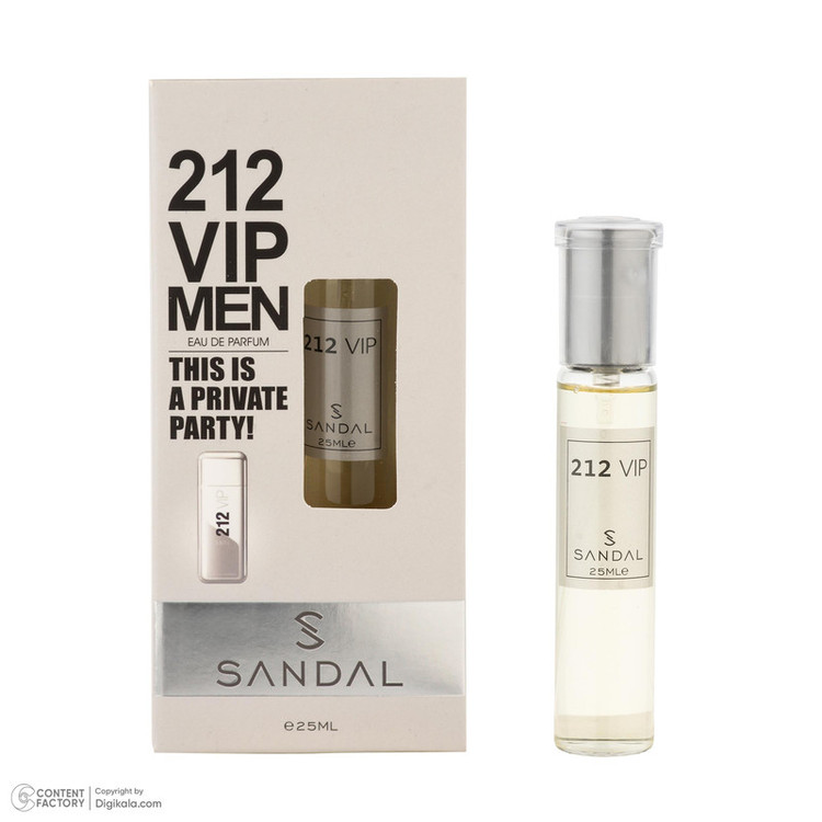 عطر جیبی مردانه صندل مدل 212vip با رایحه تند، تلخ، گرم، خوراکی، طبیعت، شرقی حجم 25 میلیلیتر