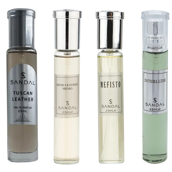 ست عطر جیبی مردانه صندل مدل توسکان لدر-آیریش لدر-مفیستو-اینترلود با رایحه تلخ حجم 25 میلیلیتر مجموغه 4 عددی